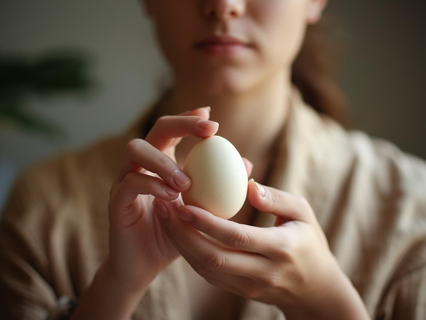 woman holding and egg for doing egg cleanse